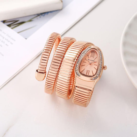 LVB Copper Snake Chain Ladies Stud Peach Dial Watch 989355