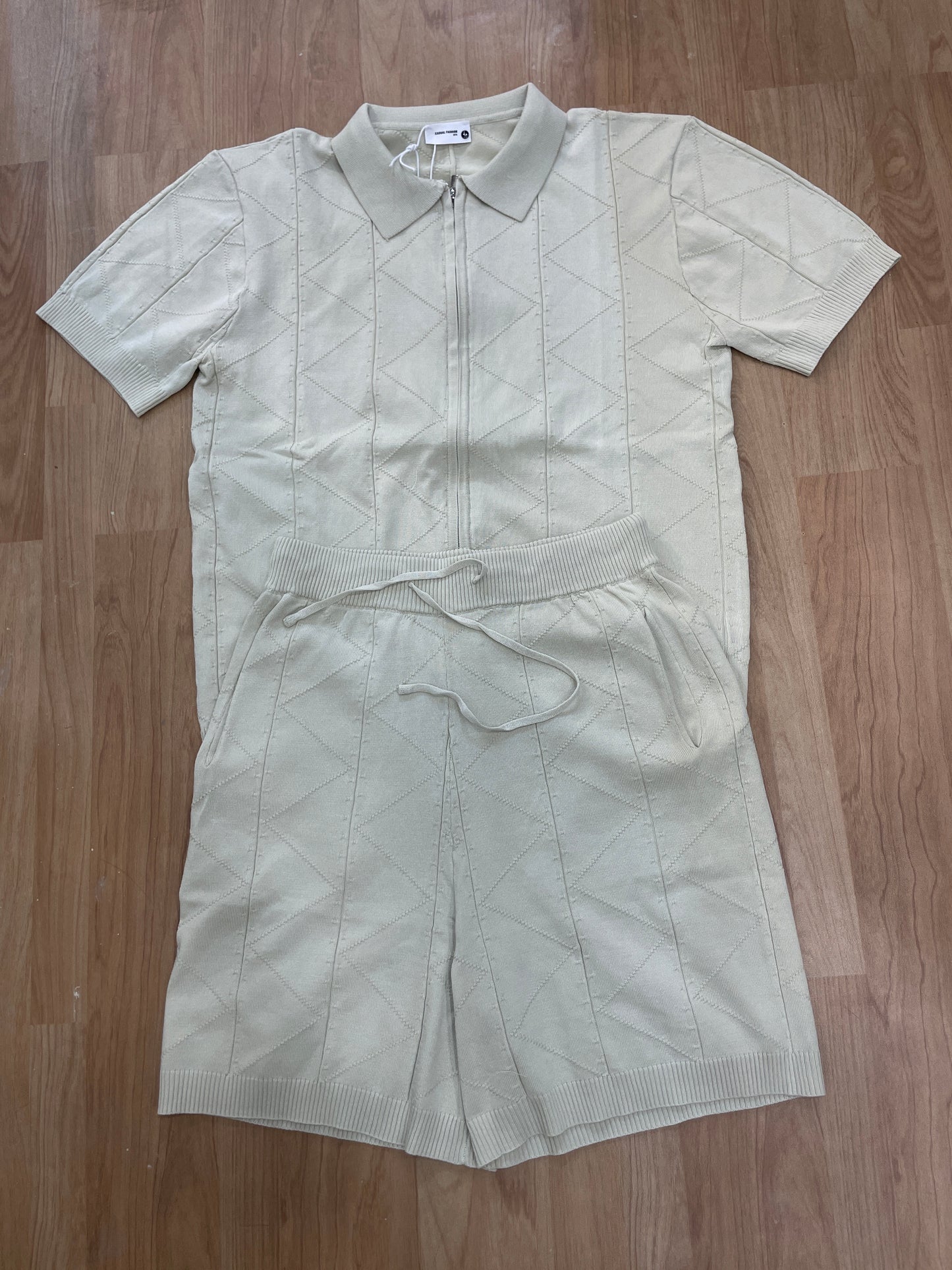 Casual Fashion Cream Colour Half Sleeve T Shirt With Short Coord Set Premium Quality 26279