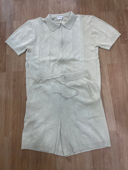 Casual Fashion Cream Colour Half Sleeve T Shirt With Short Coord Set Premium Quality 26279