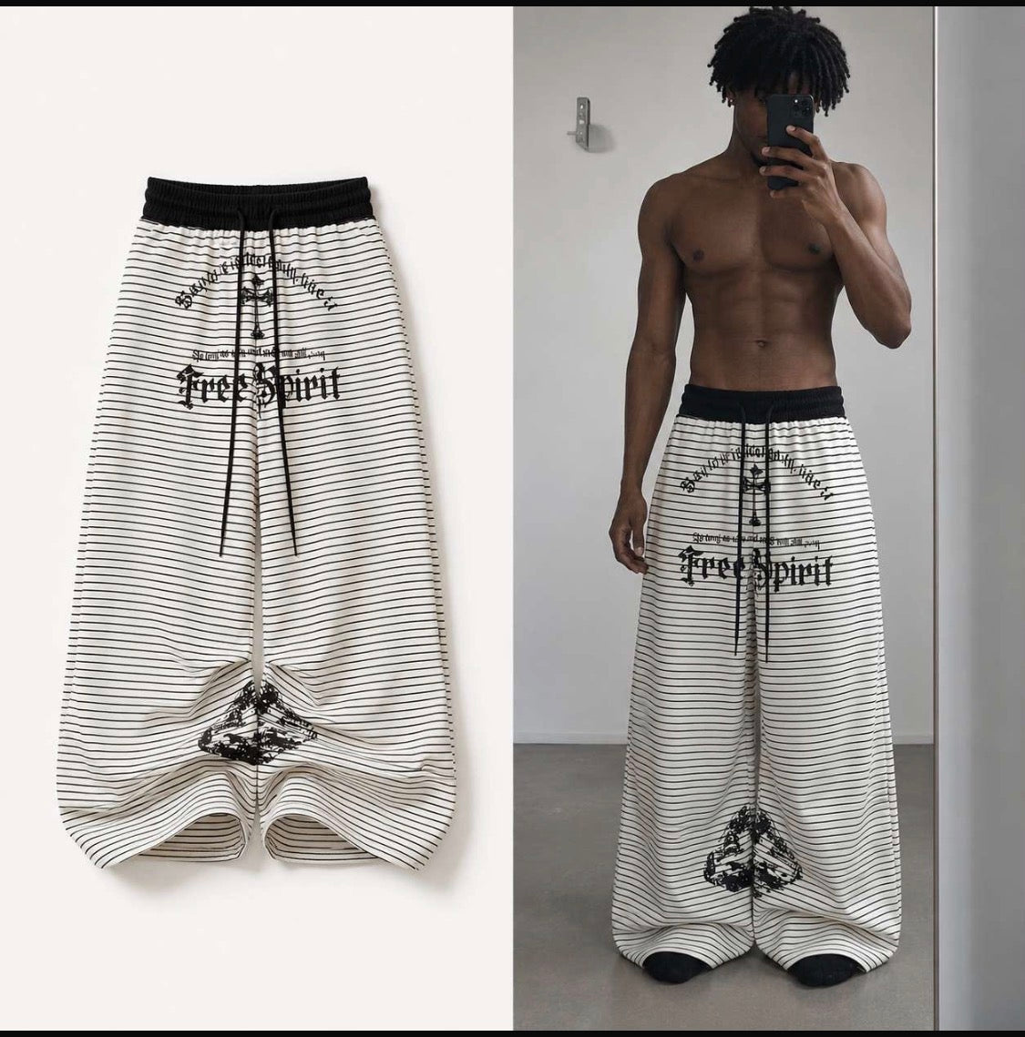 Jinkikaisdao Cream Colour Black Lining Premium Quality Imported Baggy Fit Lower B3250
