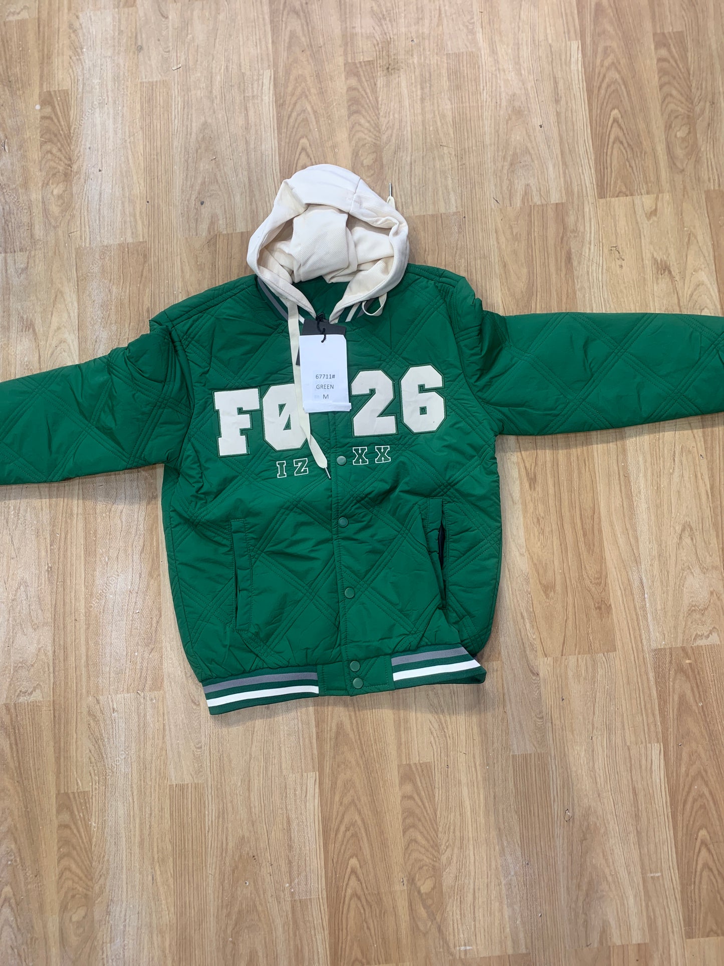 FO-26 Green Colour With Cream Embroidery Design Premium Quality Varsity Jacket 67711