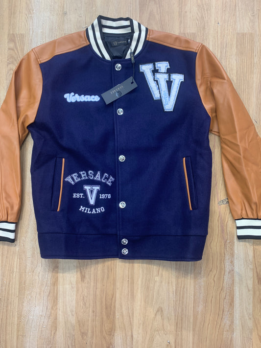 REV Navy Blue Colour With Front  Embroidery Premium Quality Varsity Jacket 90951