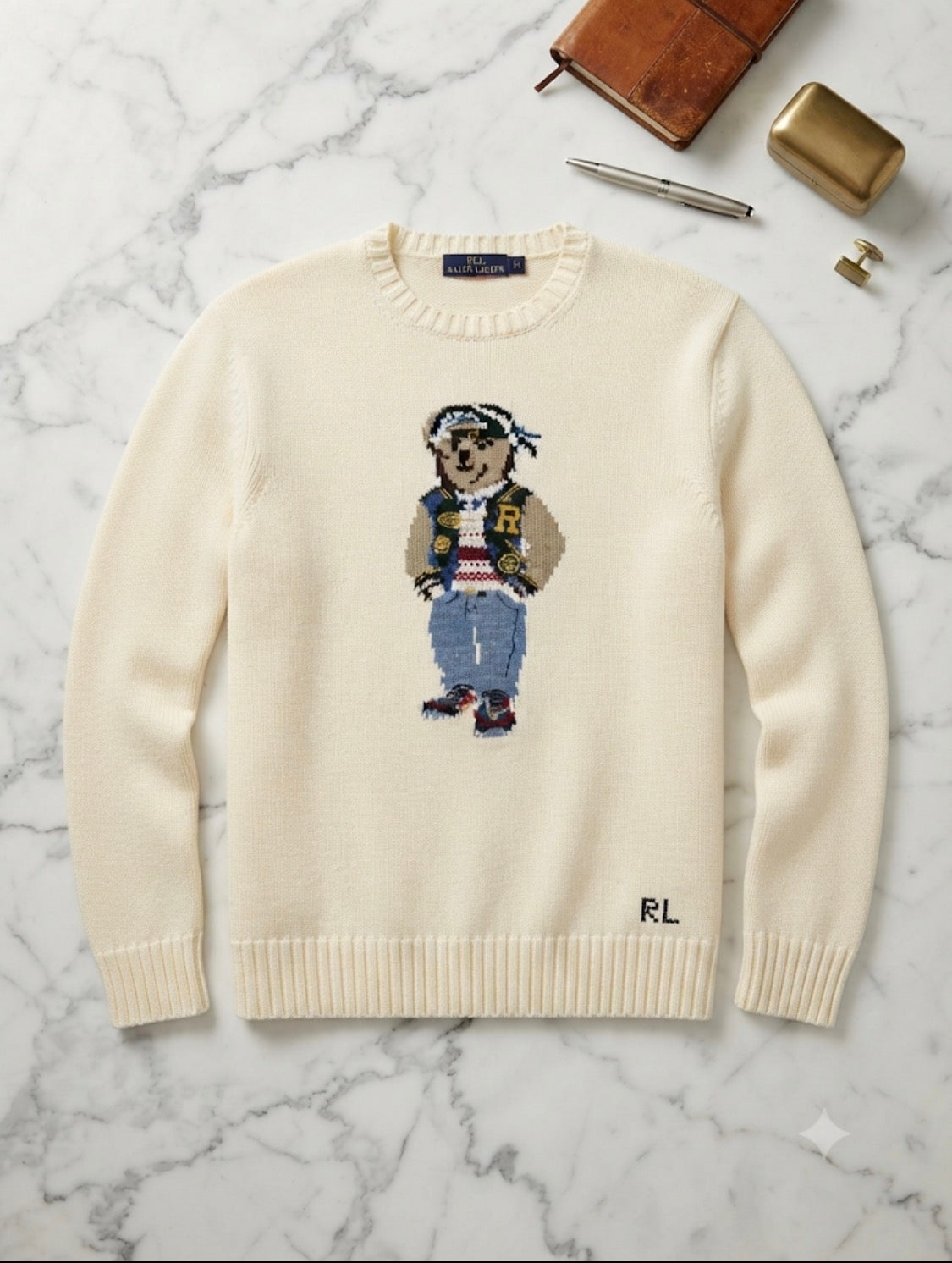 LOP POL Cream Colour Teddy Print Premium Quality Sweater 991309