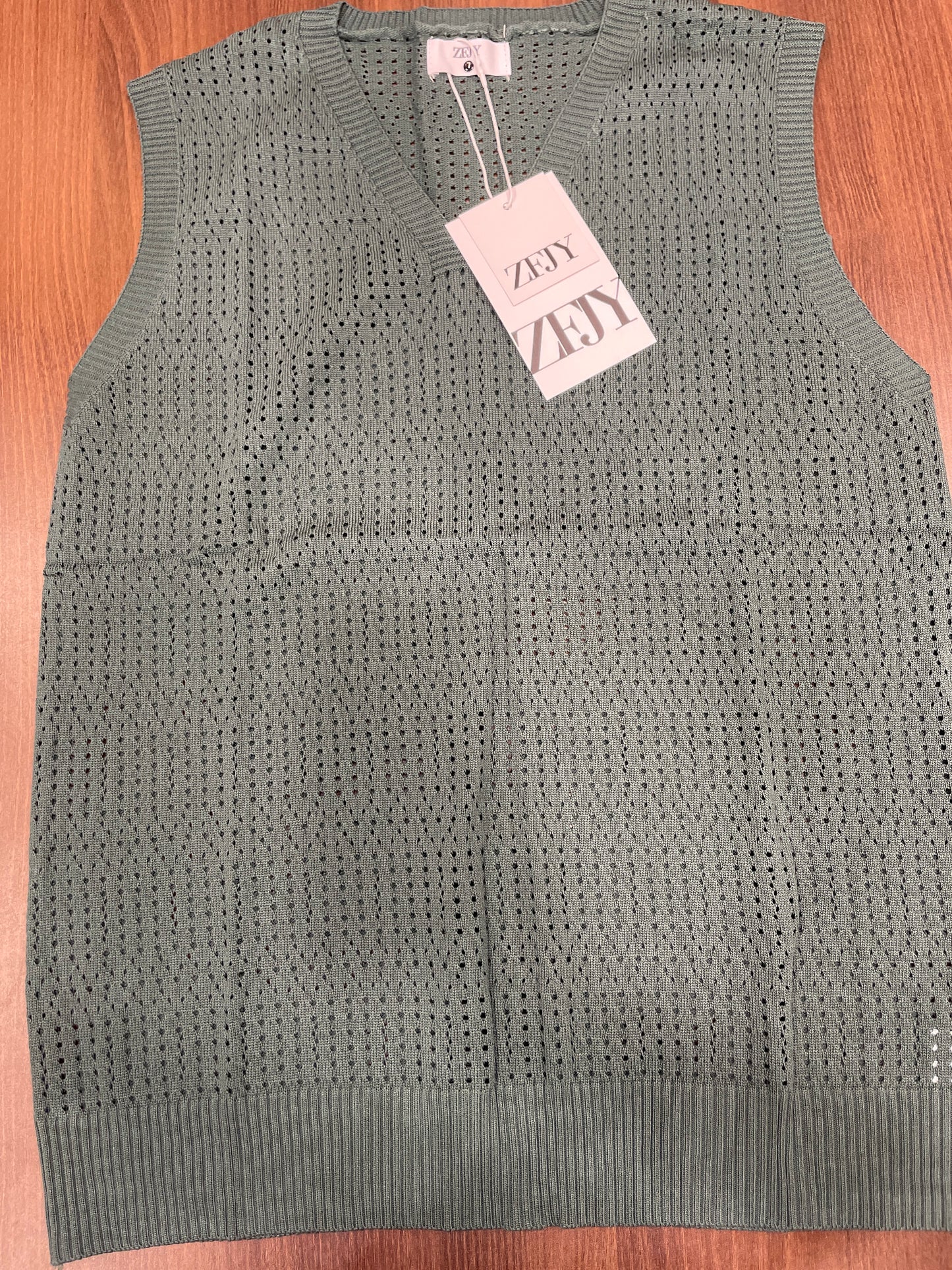 ZFJY Green Colour Knitted Premium Quality Tank Top 3201