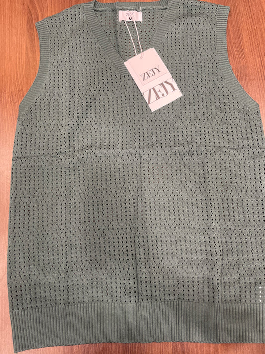 ZFJY Green Colour Knitted Premium Quality Tank Top 3201