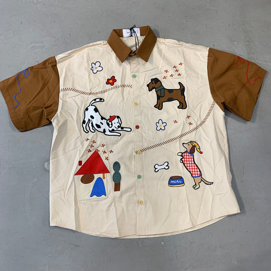 INNSERSE MEAL Beige Brown Colour Dog Patch Imported Unisex Shirt 5139
