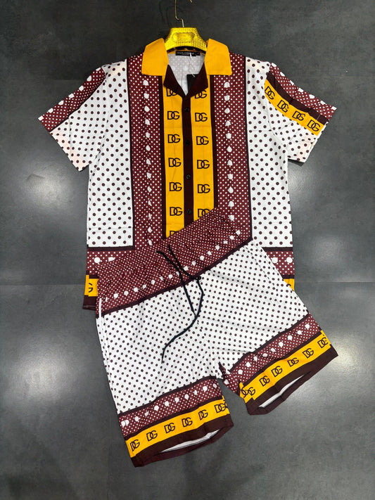 LOD Yellow Maroon Colour With Monogram Print Premium Quality Half Sleeve Coord Set 65082