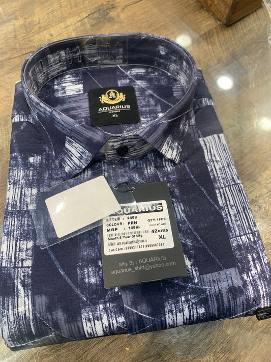 AQUARIUS Navy Blue Color Box Check White Grey Premium Quality Full sleeve Shirt 2468