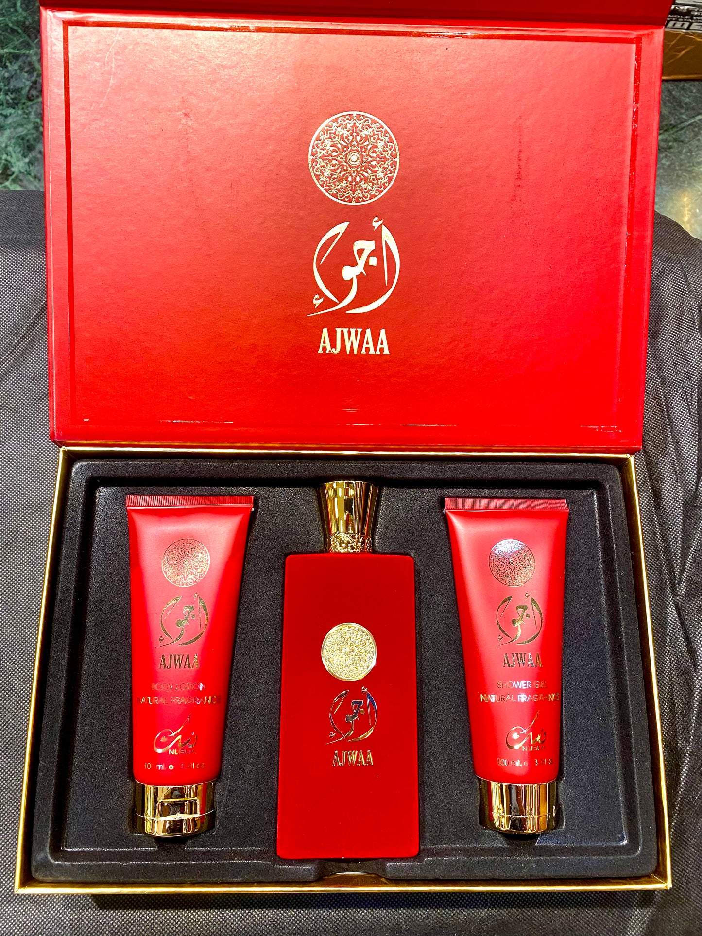 AJWAA NUSUK 100ML Perfume/Body Lotion/Shower Gel Combo Gift Set