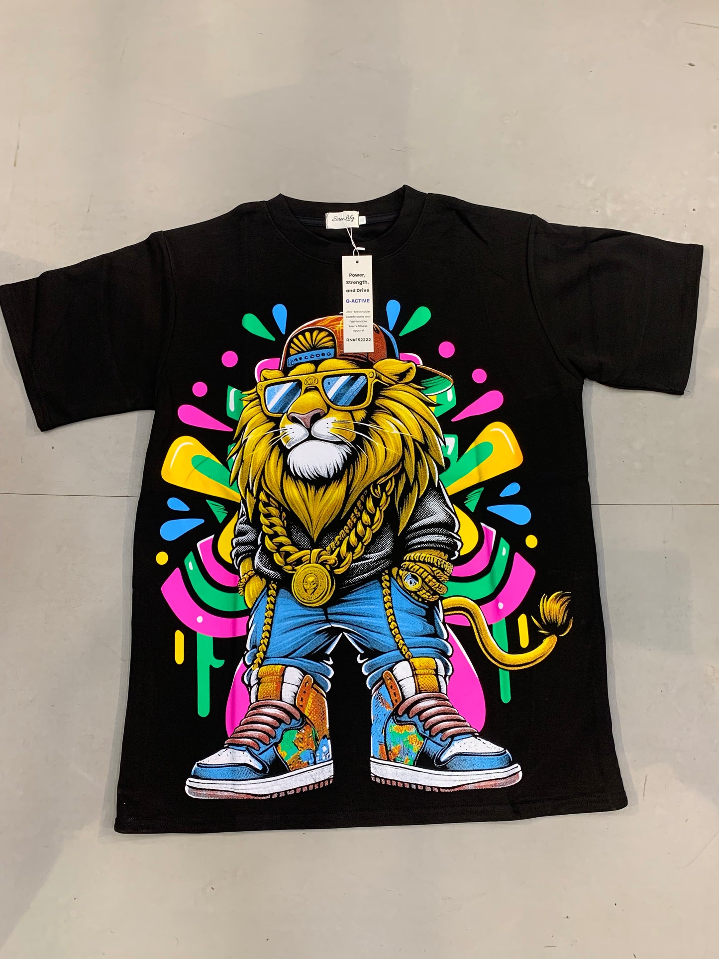 Siren Lily Black Colour Gangster  Lion Print Premium Quality Imported Oversized Unisex T Shirt 990381