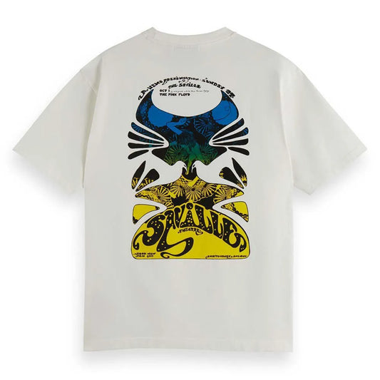 Scotch & Soda Ams Cream Colour Blue Green Yellow Print  Round Neck Tshirt 8719027