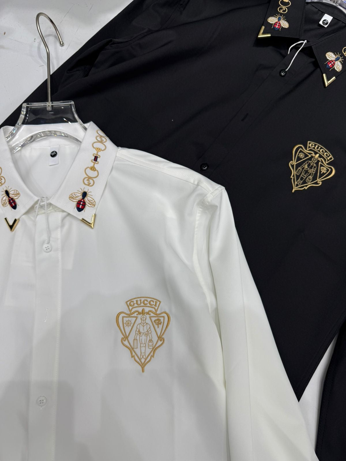 Cug White Colour Golden Embroidery Coller Work Full Sleeve Imported Shirt 2028