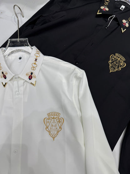 Cug White Colour Golden Embroidery Coller Work Full Sleeve Imported Shirt 2028