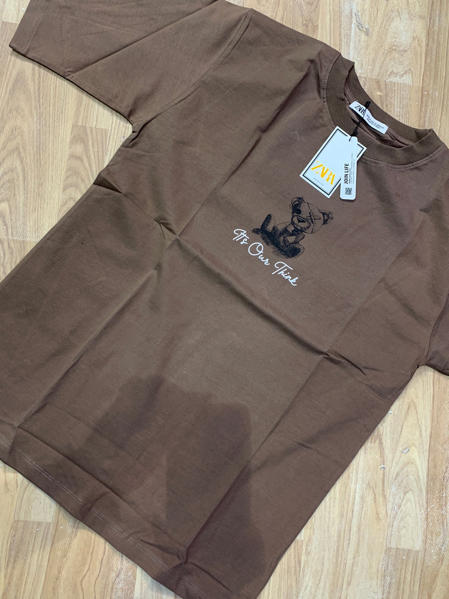 Raz cotton imported T shirt Dark brown black Teddy colour drop shoulder ItsOur Think 988671