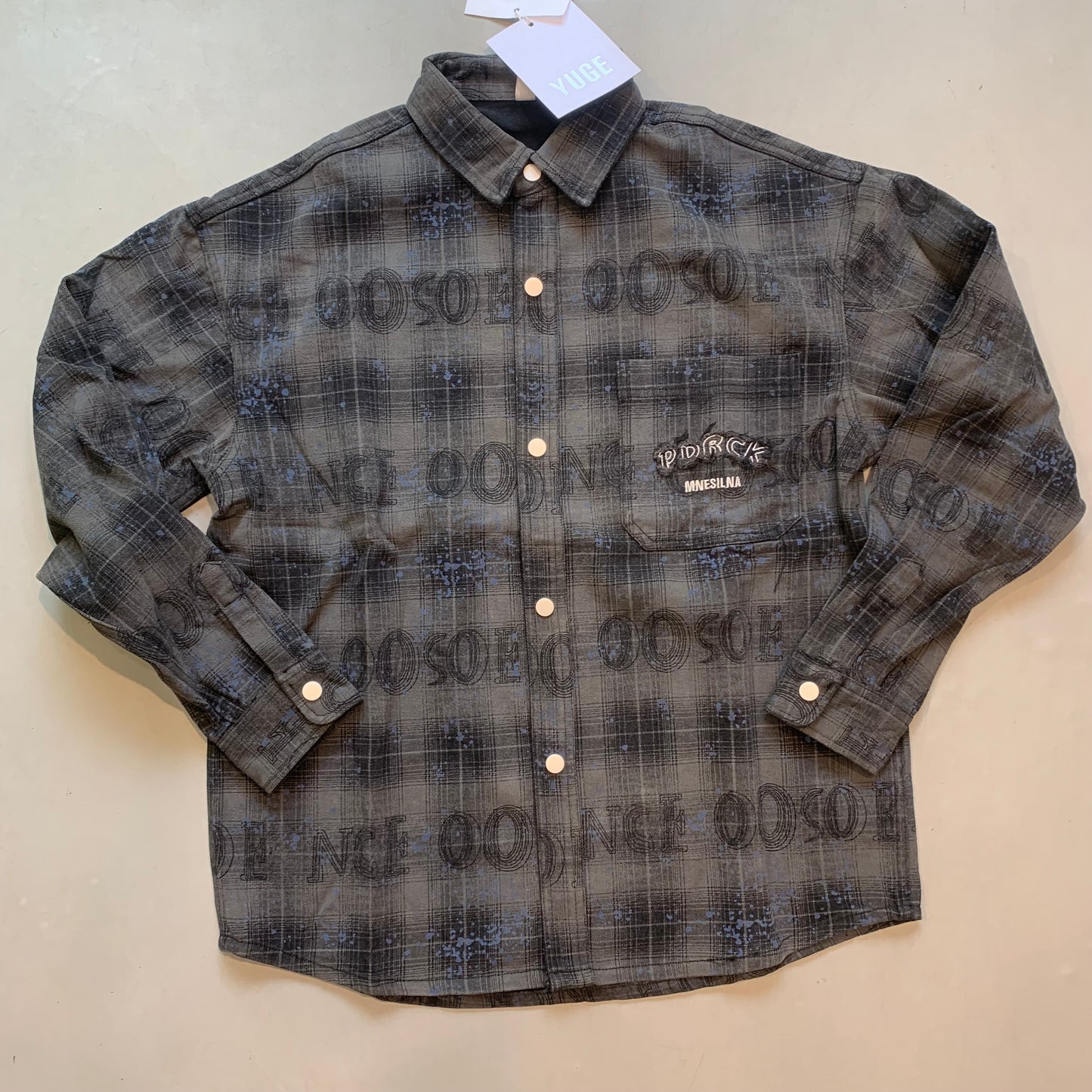 PDRCK MNESILNA Dark Grey Black Check Premium Quality Imported Unisex Denim Jacket Shacket D413