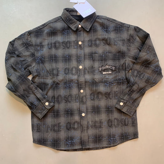 PDRCK MNESILNA Dark Grey Black Check Premium Quality Imported Unisex Denim Jacket Shacket D413