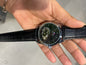 MOT TOM Black Leather Strap Silver Ring Black Dial Automatic Men’s Watch 991093