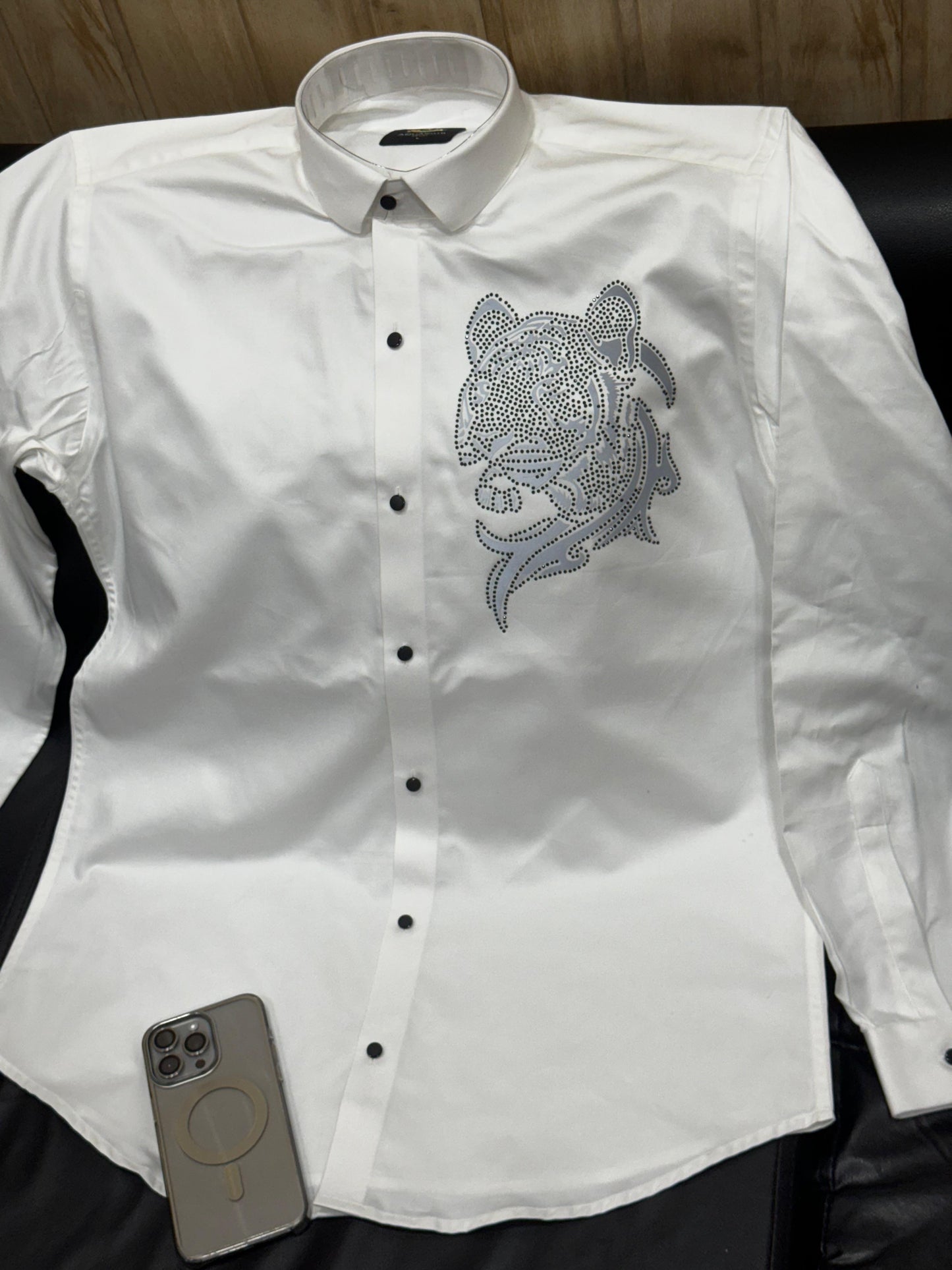 Aquarius White Colour With Tiger Print Premium Quality Club Wear Shirt 2455