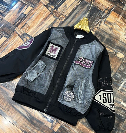 EASEL Black Grey Colour With Back Print Premium Quality Zipper Jacket 199301