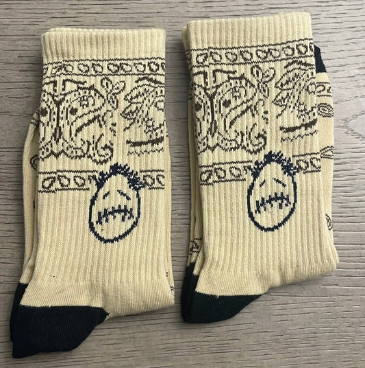 BR JACK CACTUS Beige Colour Black Print Premium Quality Full Socks 990085