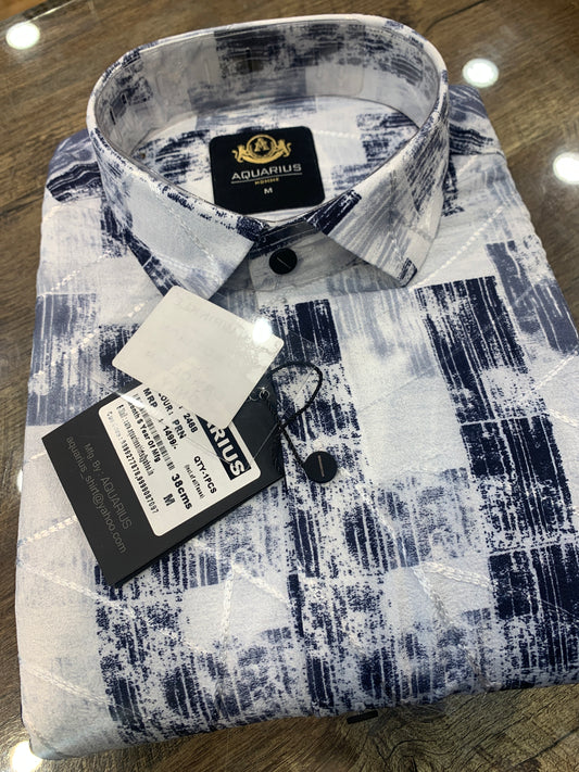 AQUARIUS White Color Box Check Grey Premium Quality Full sleeve Shirt 2468