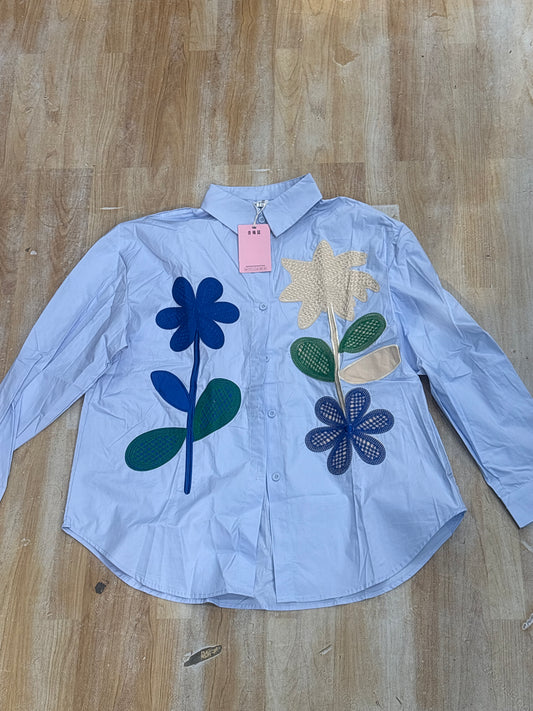 Raz Zar XIXI Studio Blue Colour Flower Print Full Sleeve  Free Size Shirt 989435