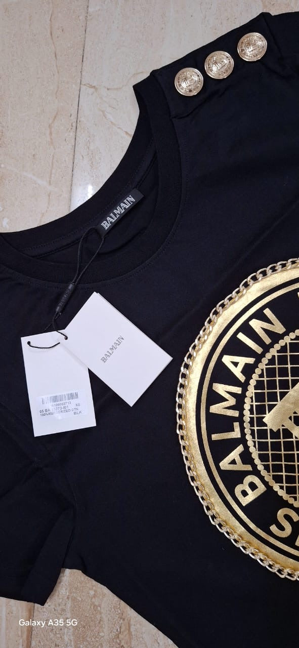 Bal Lab Black Colour Gold Chain Print Shoulder Gold Button Round Neck 13273