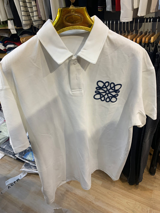 EOL Tshirt Polo Neck White Drop Shoulder 88002