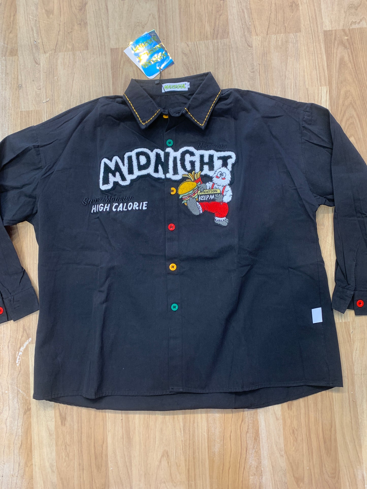 Maxsoul Shirt Black Colour Embroidered Dog Print H2387