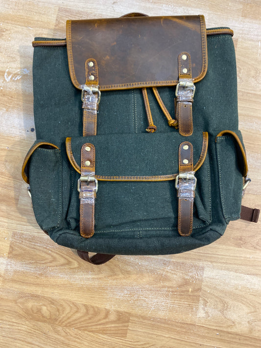 Brown Green Leather Unisex Bag pack 989378