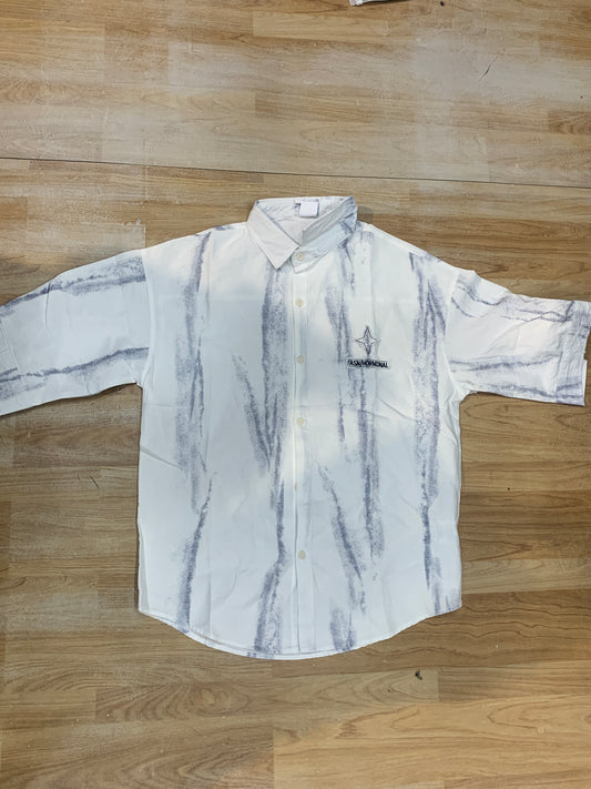 Vogue Design White Blue Shirt Half Sleeve Drop Shoulder W951