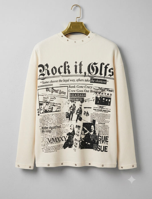 GLFS Cream Colour Rock it GLFS Print Imported Waffle Unisex TShirt 27037