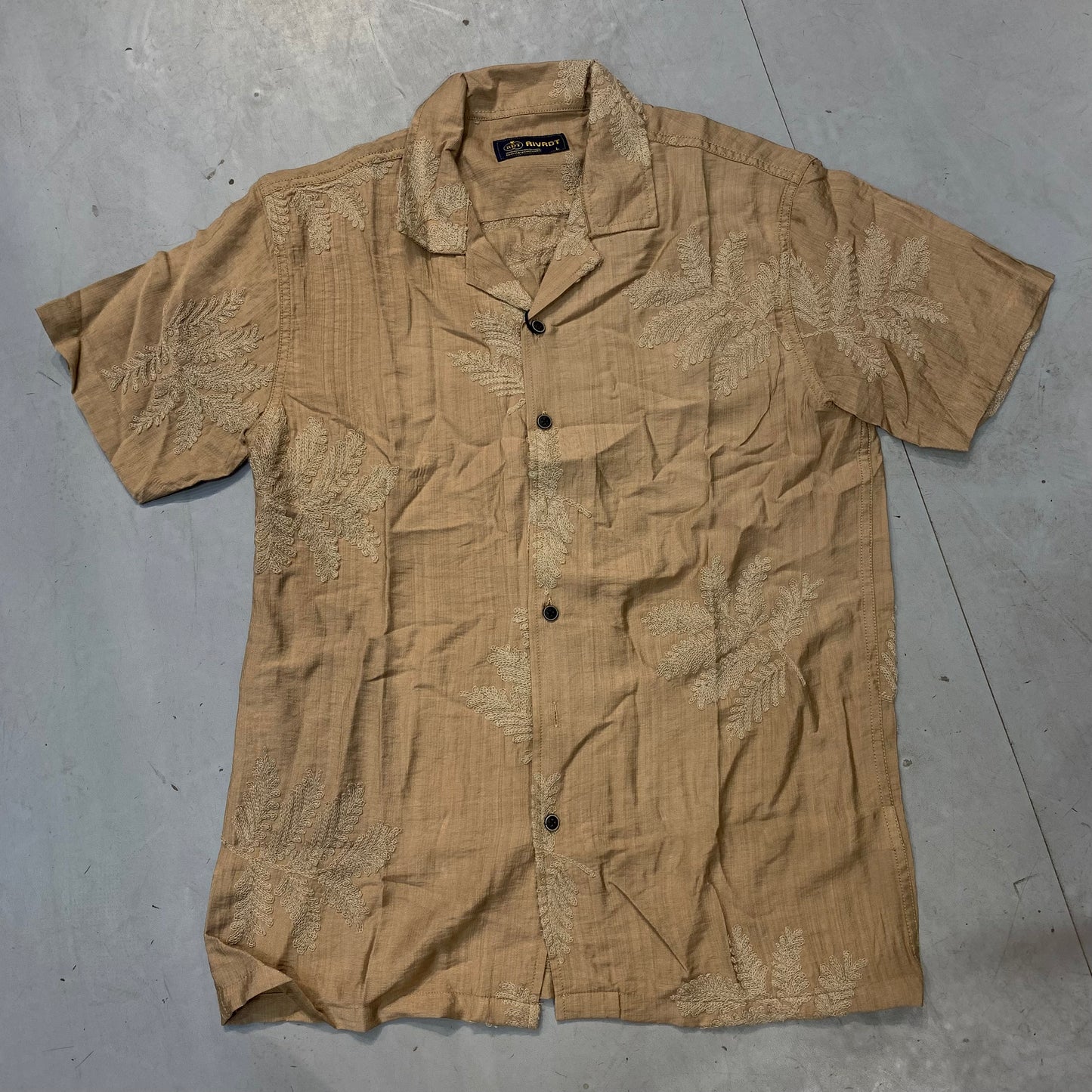 RIVROT RDT Beige Colour With Beige Flower Embroidery Premium Quality Half Sleeve Men’s Linen Shirt D5081