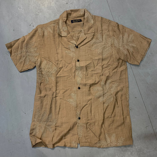 RIVROT RDT Beige Colour With Beige Flower Embroidery Premium Quality Half Sleeve Men’s Linen Shirt D5081
