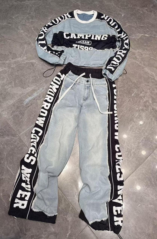 Seven+ Tomorrow Comes Black Blue Colour Imported Baggy Fit Jeans 26396