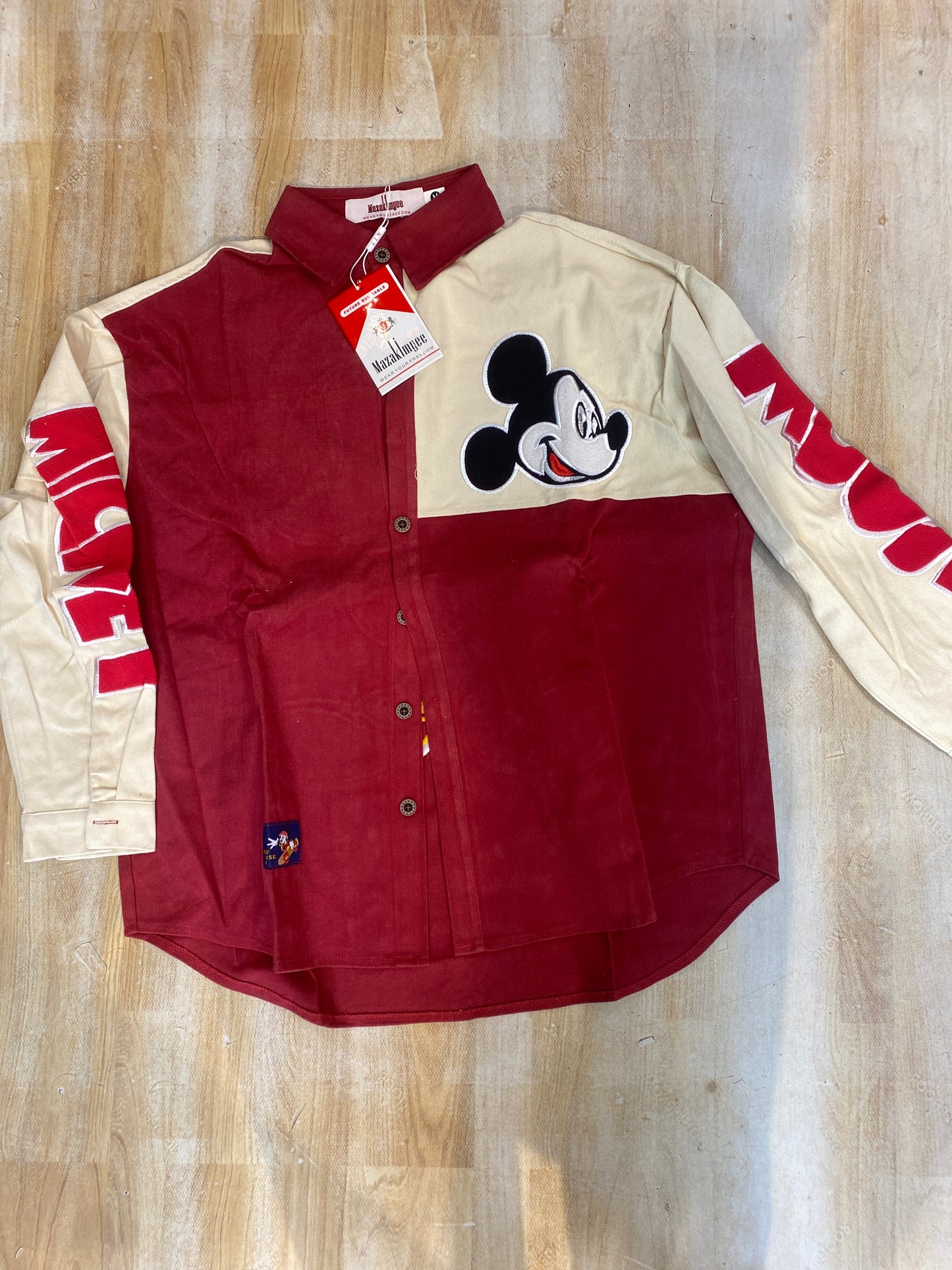 Mazakimyee Shirt Maroon Cream Collar Anime Print R002