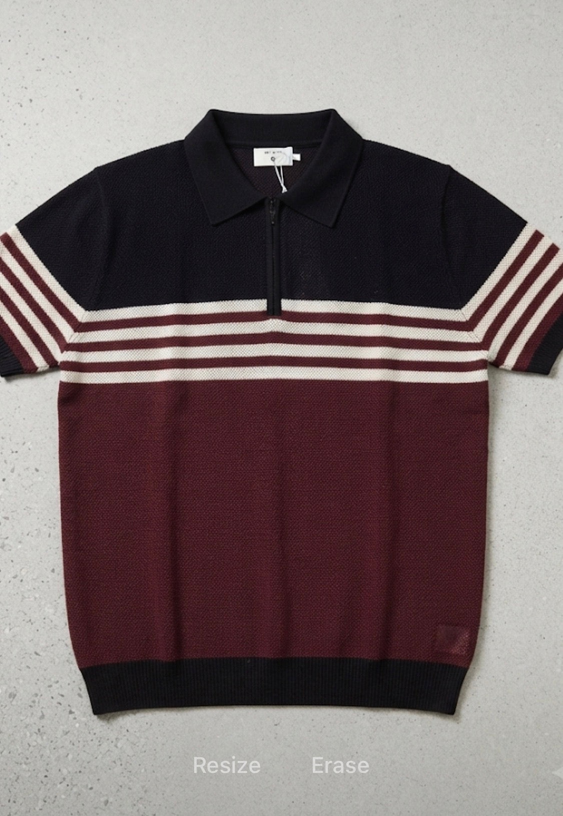 Men Stylish Black Dark Red Colour White Lining Half Zip Knitted Premium Quality Unisex Collar T-Shirt R86028