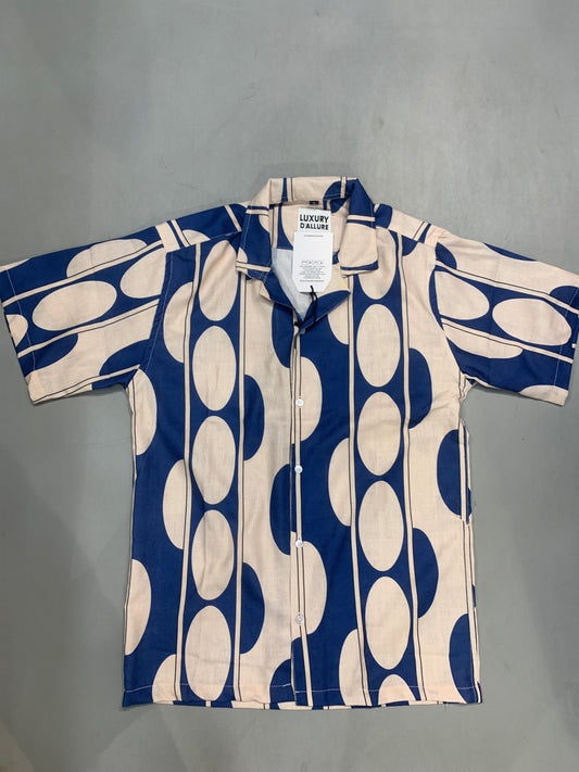 LDA Beige Colour Blue Printed Half Sleeve Men’s Shirt 989622