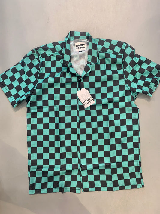 LDA Green Black Check Half Sleeve Men’s Shirt 989608