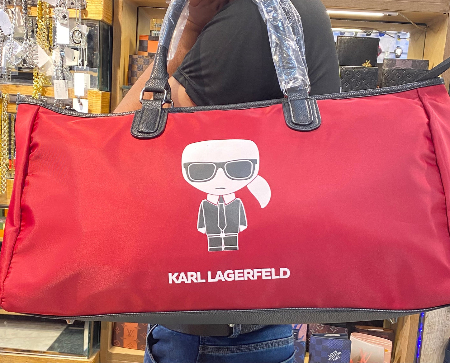 KAR RAK Red Colour White Logo Print Premium Duffle Bags for Unisex 9389