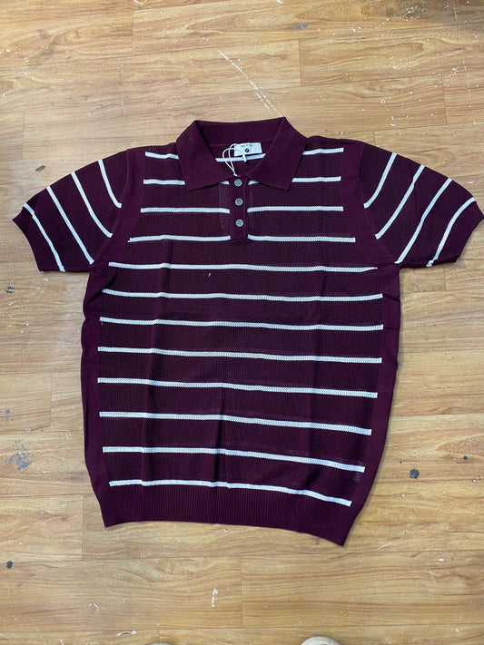 Men Stylish Violet Colour White  Lining Knitted Premium Quality Unisex Collar T-Shirt R86039