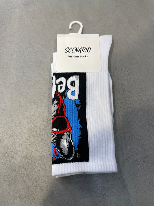 Scenario White Colour Better Print Premium Quality Full Socks 991190