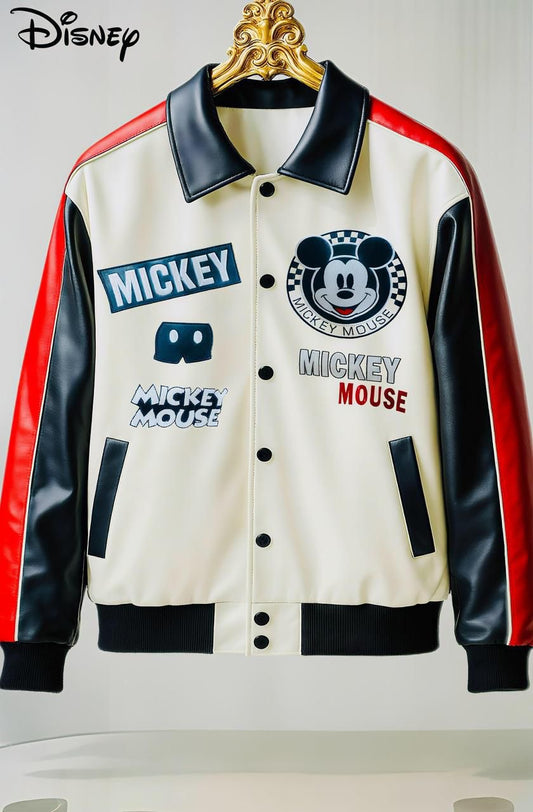 Chlen Rteel Cream Black Red Micky Mouse Leather Jacket HY508