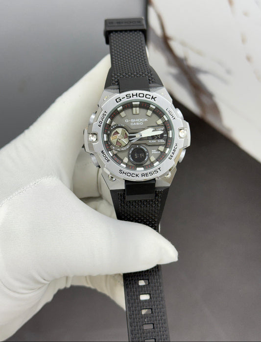Hsg Black Silicone Strap Silver Metal Dial Water resistant Sports Men Watch 989498