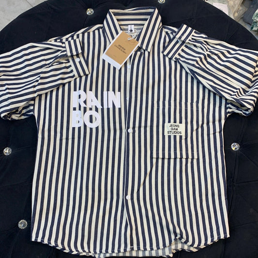 Chaoliu Boy Blue And White Lining Zebra Print Single Pocket Full Sleeve Shirt 983