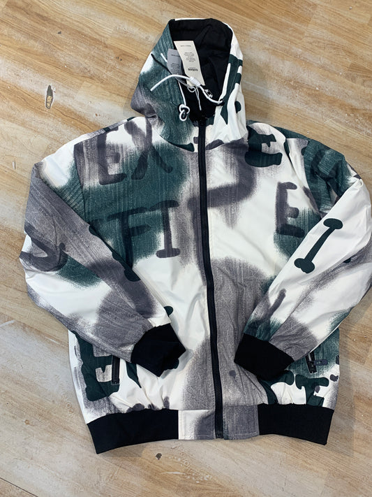 EFI Green White Grey Colour Printed Heavy Quality Double Side Reversible Hooded Jacket K-8823