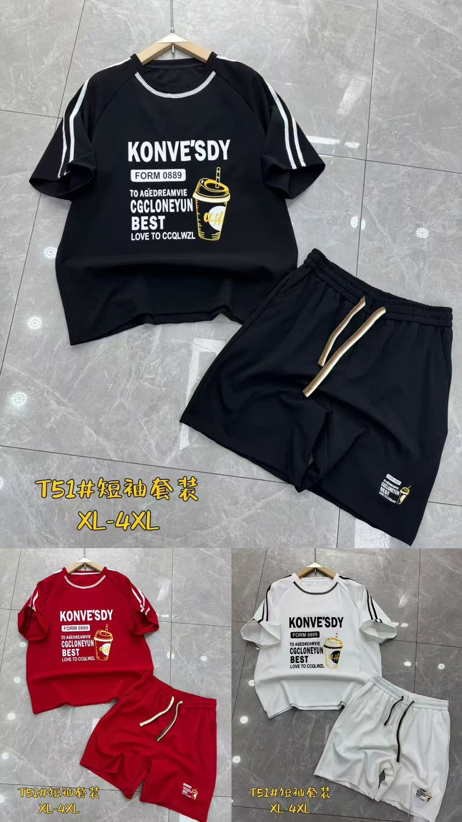 Konve’sdy Red Colour Round Neck Tshirt Shorts Imported Coord Set T51