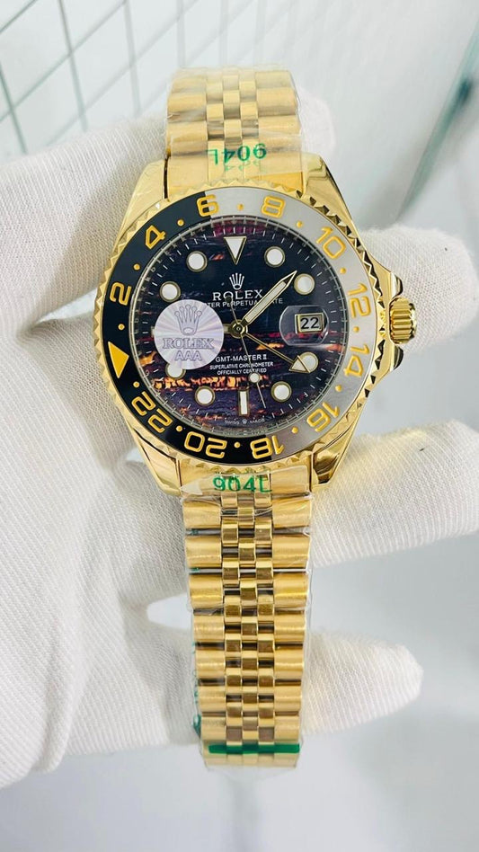 LOR ROL  Golden Chain Black Ring Black Dial Men Watch 990939