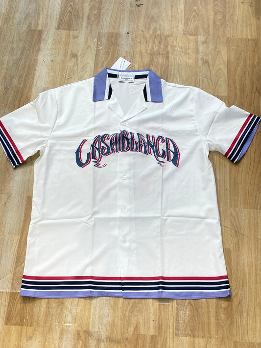 Casablanca Shirt White Purple Coller Print Half Sleeve H99911
