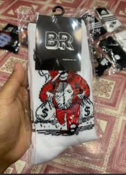 BR White Colour Red Teddy Print Premium Quality Full Socks 990739